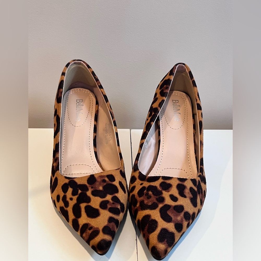 BellaMarie suede Leopard Print Heels woman’s size 8.5
